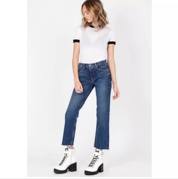 GRLFRND  TATUM Dark Blue Cropped Jeans Size 27. - Picture 2 of 15